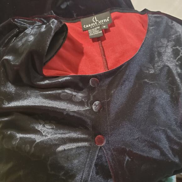 Carole Little Vtg 90s Floral Velvet Cape Maxi Dress Sz 16 Black Red Witchy Goth - Picture 10 of 15